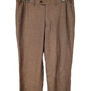 Luciano Natazzi Mens 36S Brown Houndstooth Modern Fit Dress Pants Trousers 305‎